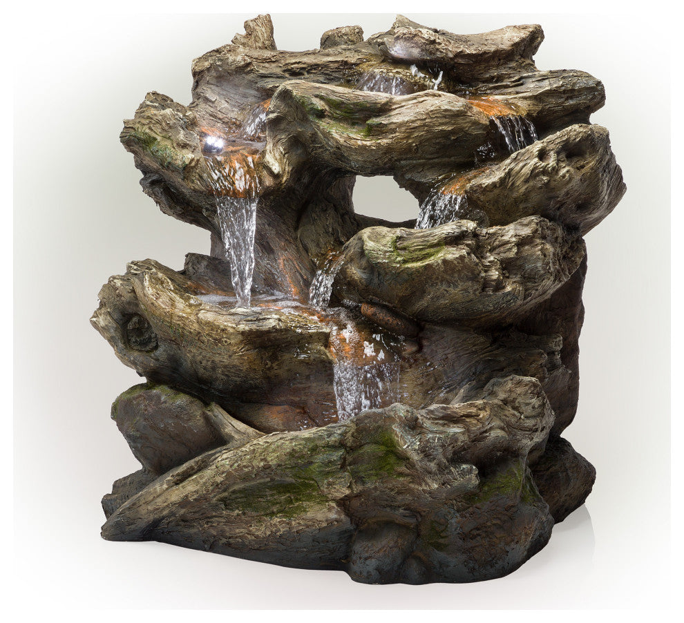 Alpine Rainforest Tiered Fountain With LED Lights, 31" Tall