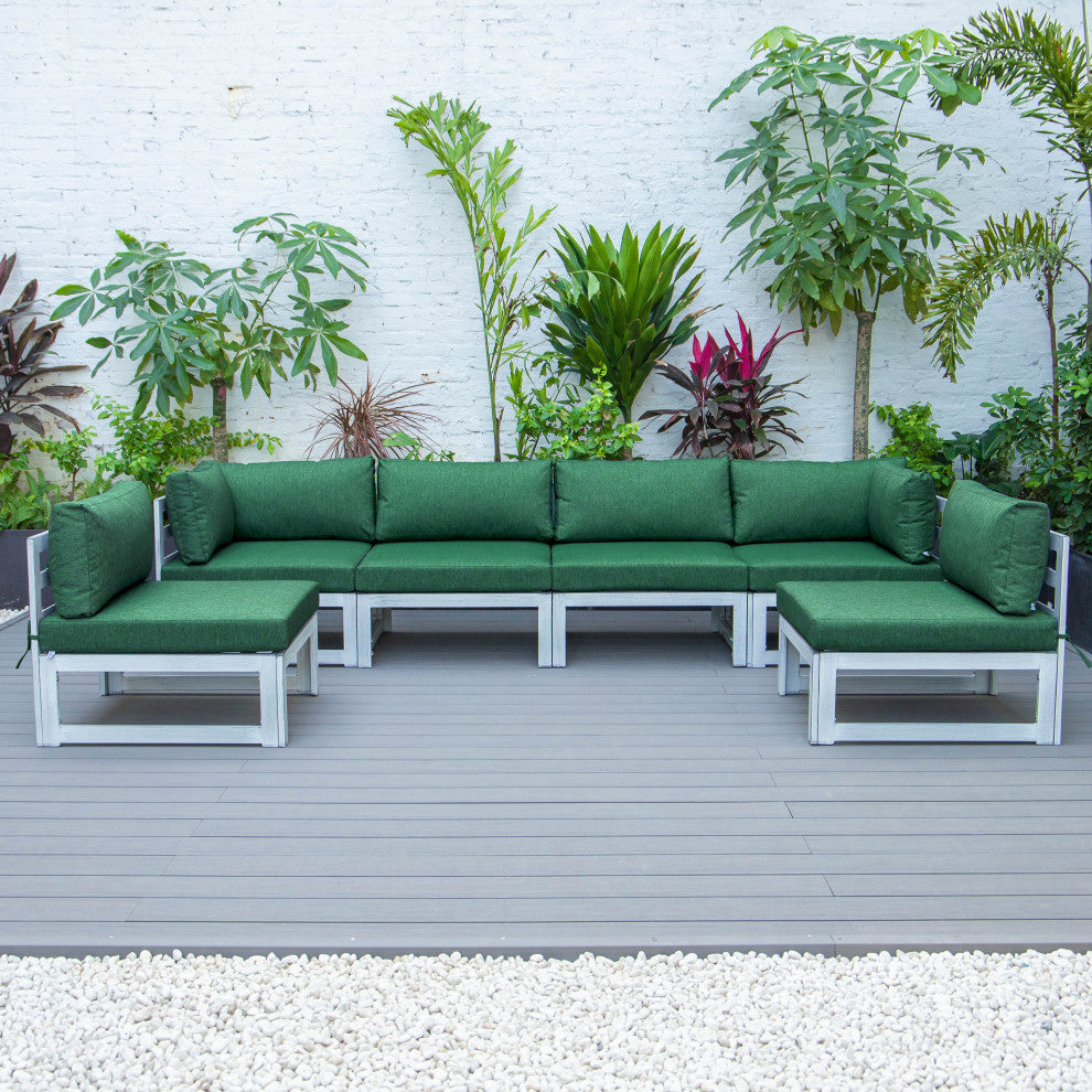 LeisureMod Chelsea 6-Piece Patio Sectional, Weathered Gray Aluminum, Green