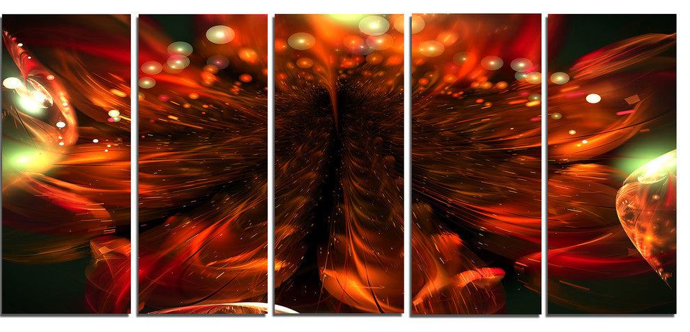 Abstract Fractal Orange Flower, Floral Canvas Print, 60"x28", 5 Panels
