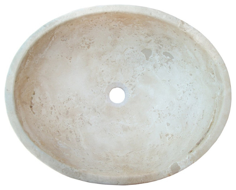 Troia Light Travertine Natural Stone Oval Vessel Sink (W)16" (L)21" (H)6"