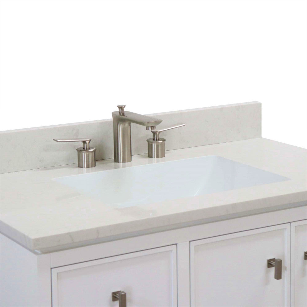 37" Single Sink Vanity, White With Engineered Stone Top