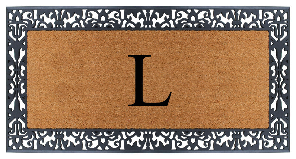 A1HC Rubber and Coir Paisley Border Durable Monogram Doormat 30"x60", Black, L
