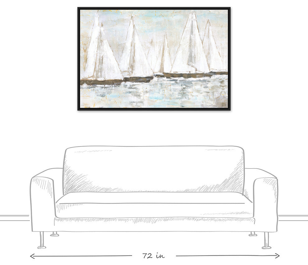 White Painted Sailboats 32x48 Black Floating Framed Canvas