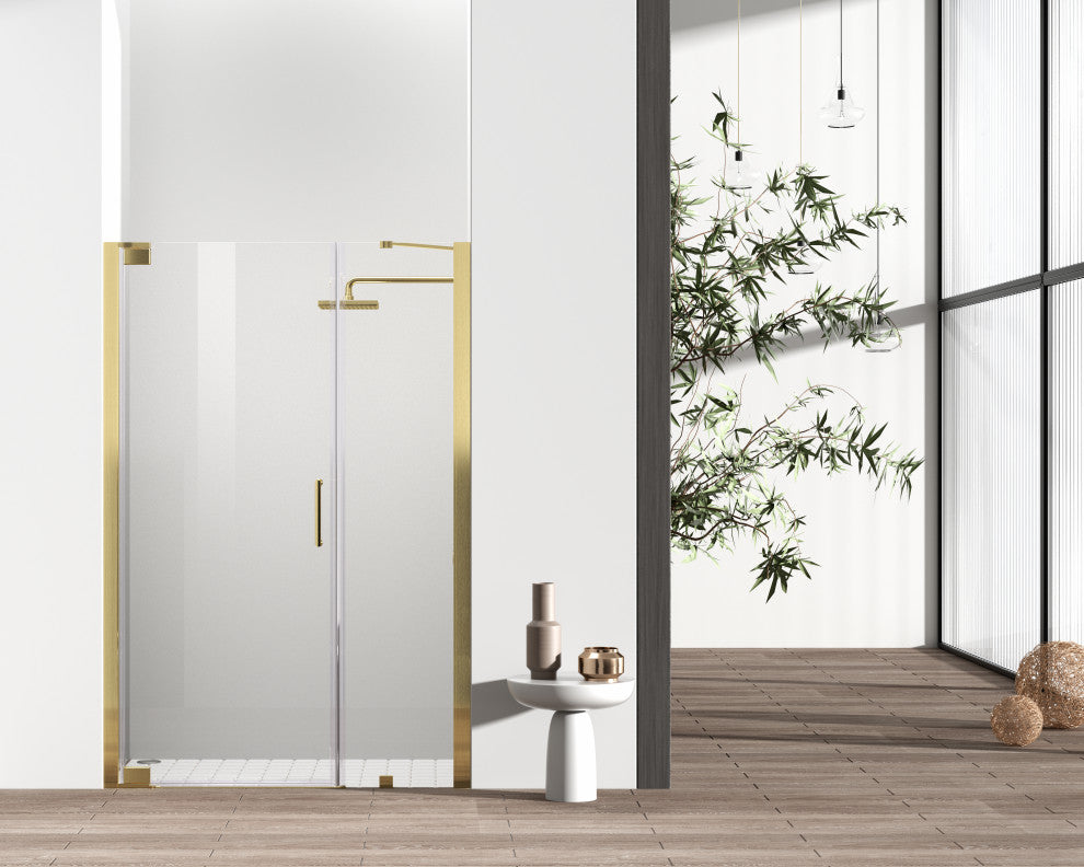 Home Living 48X72 Frameless Hinged Shower Door, Brushed Gold