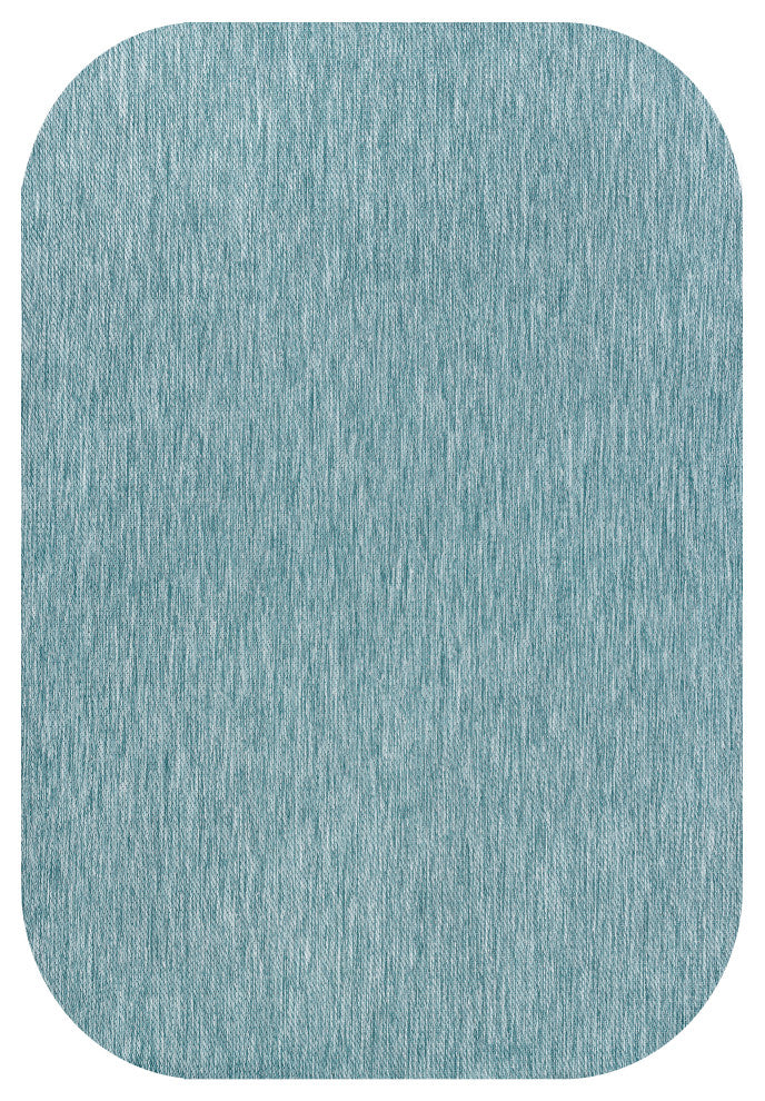 Miles Modern Minimalist Radius Corner Solid Indoor/Outdoor Shaped Area Rug