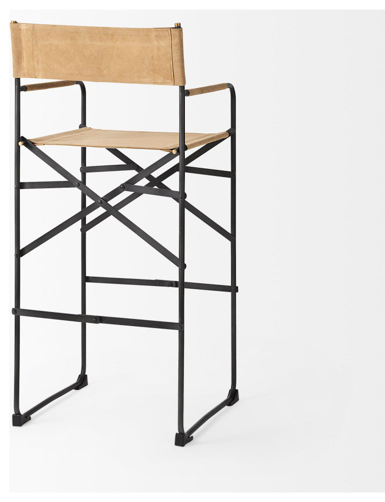 Direttore Light Brown Genuine Leather Seat with Black Metal Frame Bar Stool