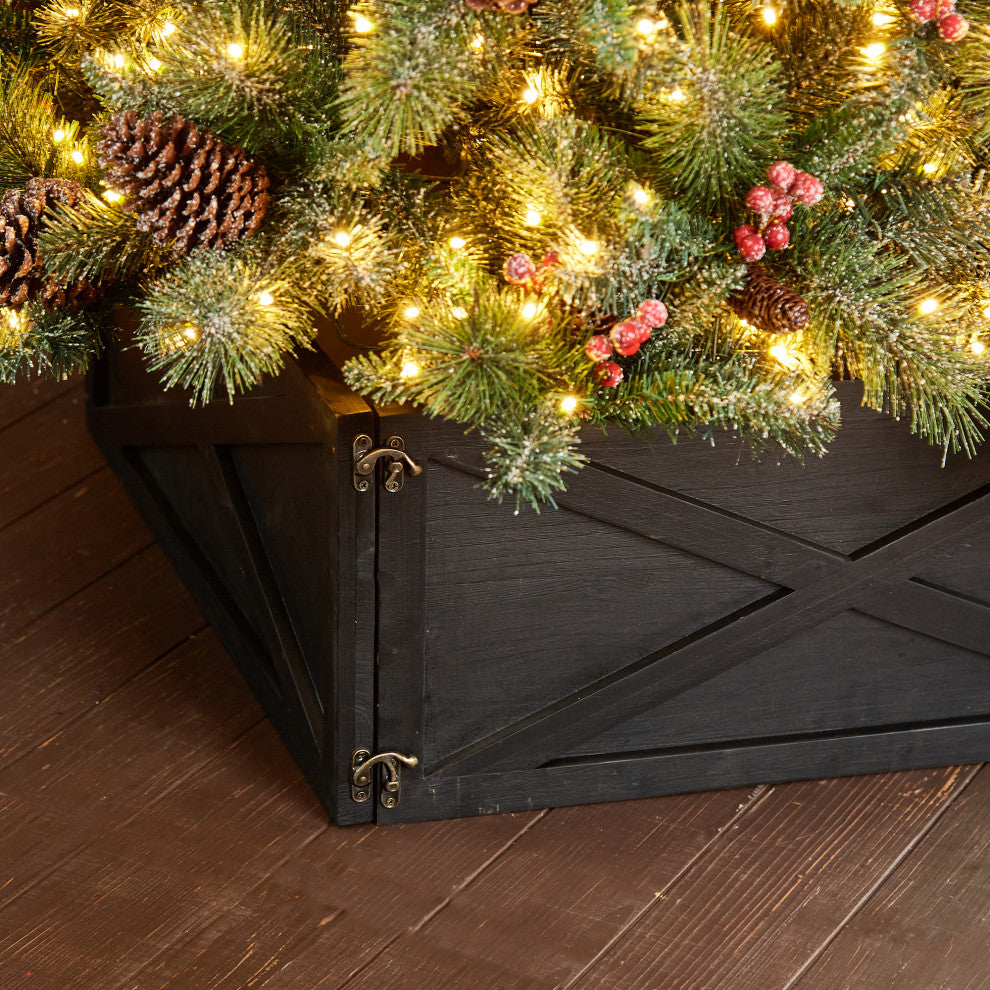 Washed Wooden Tree Collar, Black, 26"lx26"w