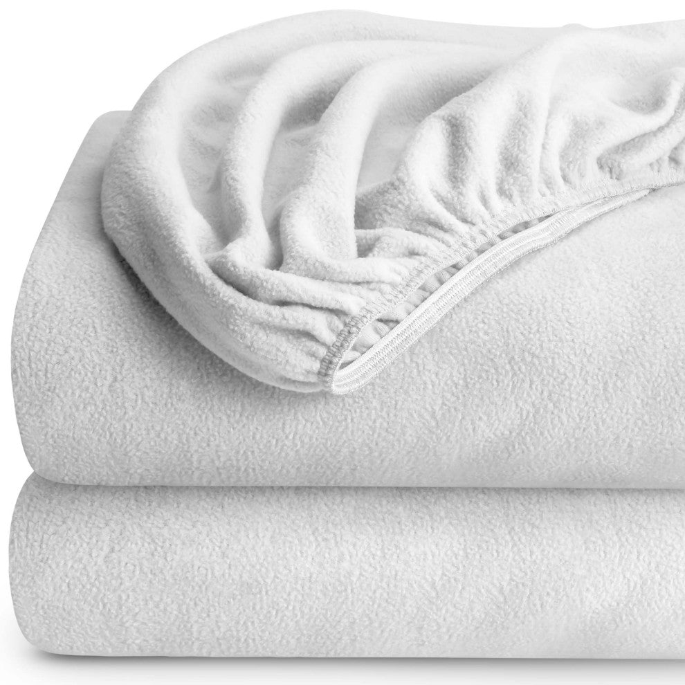 Bare Home Fleece Fitted Bottom Sheet Multi-Pack, White, Split King, Set of 5