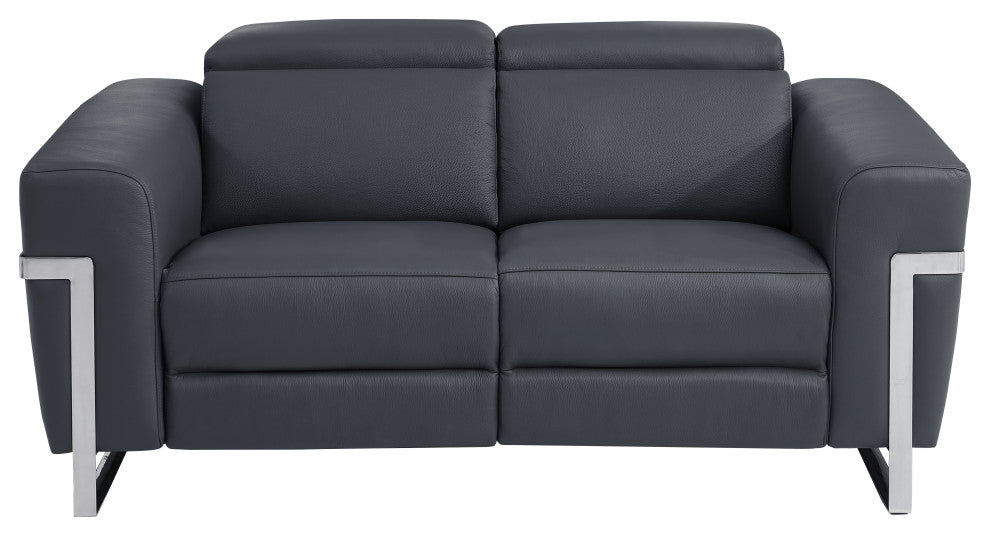 Prato Genuine Italian Leather Modern Loveseat, Dark Gray