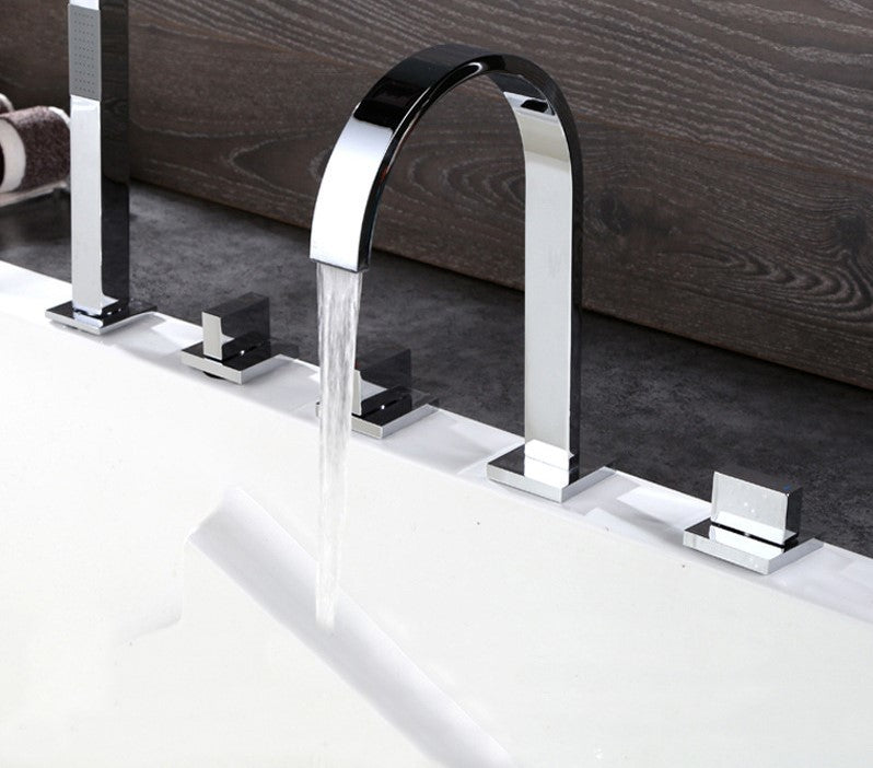 Brindisi Brass Deck Mounted Chrome Bathroom Faucet With Hand Shower