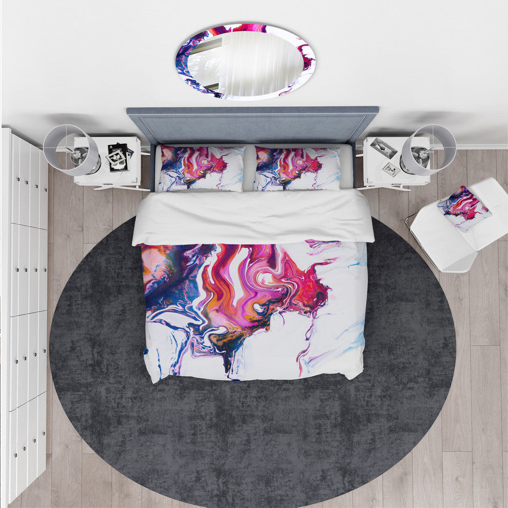 Purple Pink and Blue Marble Composition Mid-Century Bedding, Queen