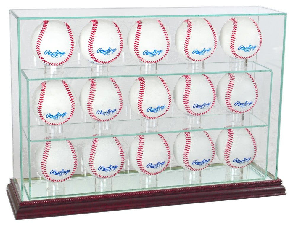 15 Baseball Upright Display Case, Cherry