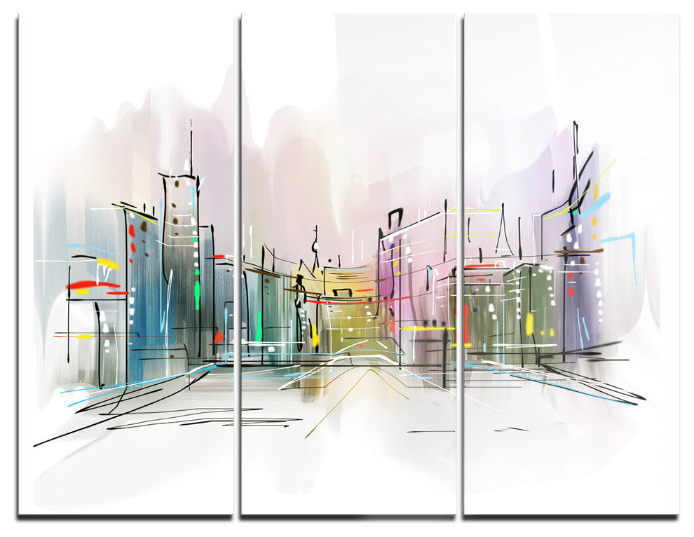 "City in a Distance Illustration" Metal Wall Art, 3 Panels, 36"x28"