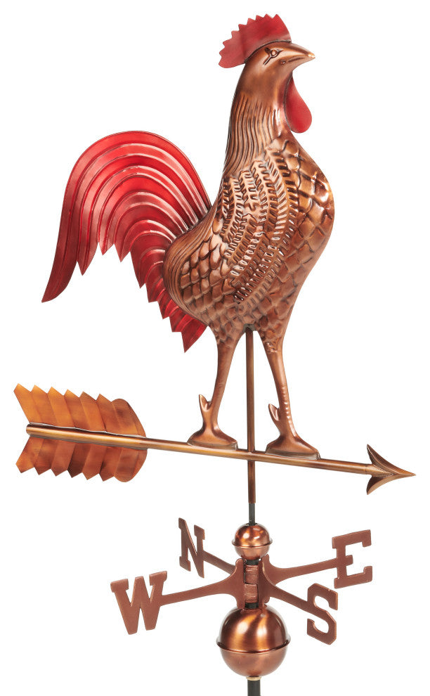 Large Rooster Weathervane Pure Copper Hand Finished Multi-Color Patina