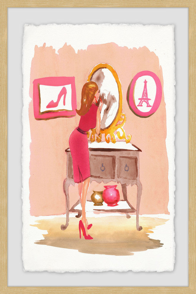 "Putting on Lipstick" Framed Painting Print, 24"x36"