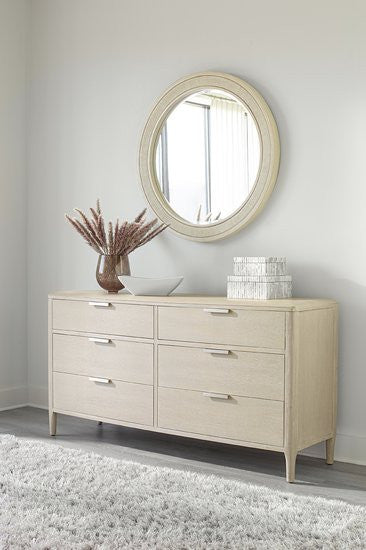 Pearl 6-Drawer Dresser and Woven Round Mirror Combo