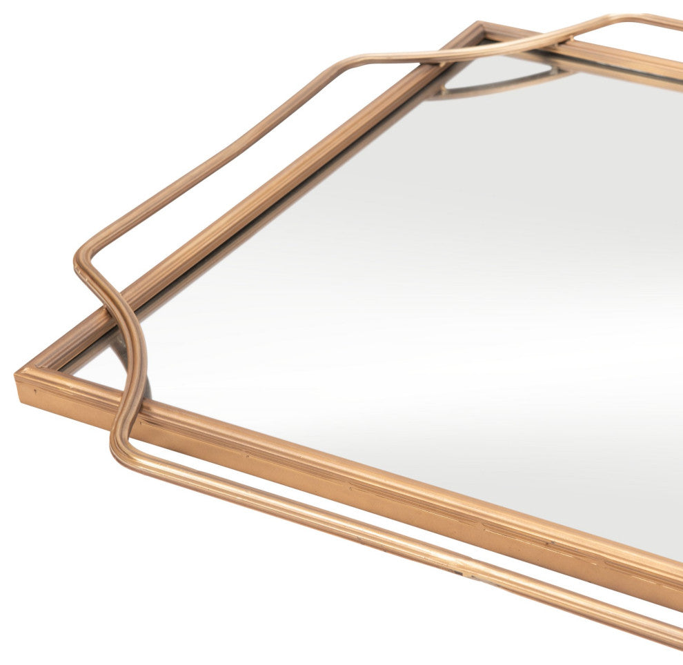 Frame Wall Mirror, Rectangular, Glass, Steel Metal, Gold, Bedroom Living