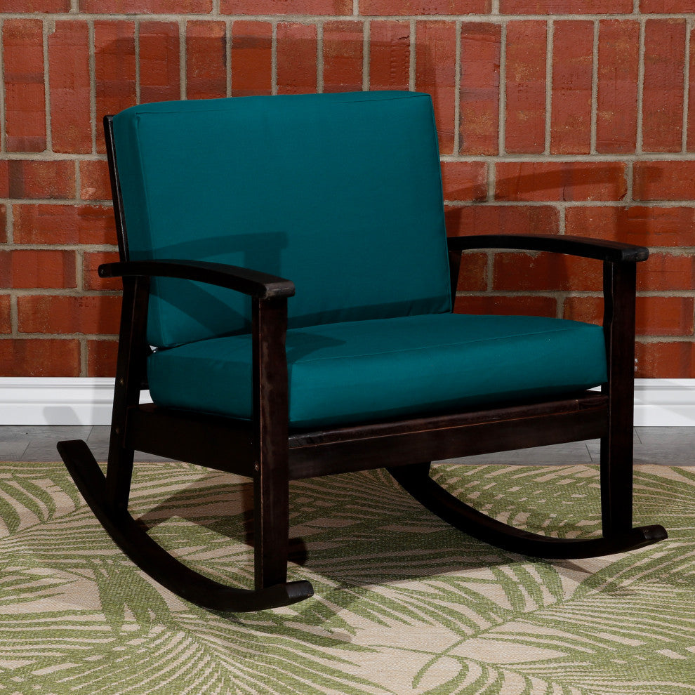 DTY Outdoor Living Longs Peak Eucalyptus Rocker w/ Cushions, Espresso, Dark Gree