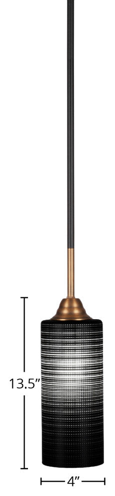 Paramount 1-Light Mini Pendant, Matte Black & Brass, 4" Black Matrix Glass