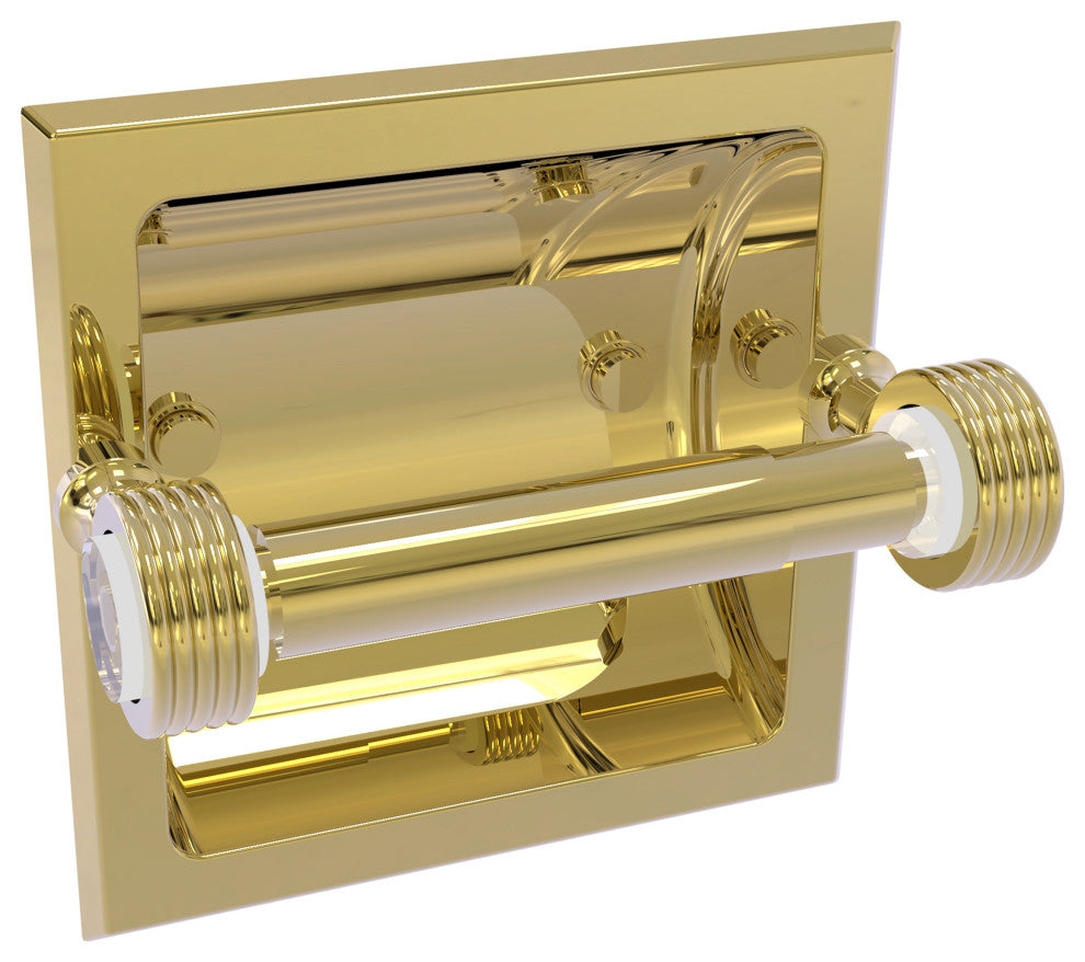 Pacific Grove Recessed Toilet Paper Holder with Groovy Accent, Unlacquered Brass