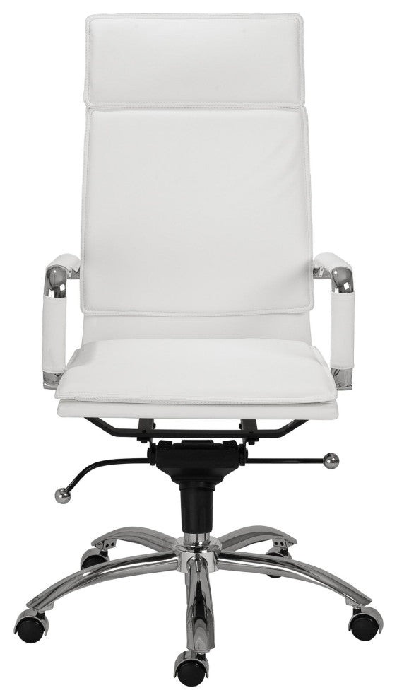 Gunar Pro High Back Office Chair, White Leatherette/Chrome
