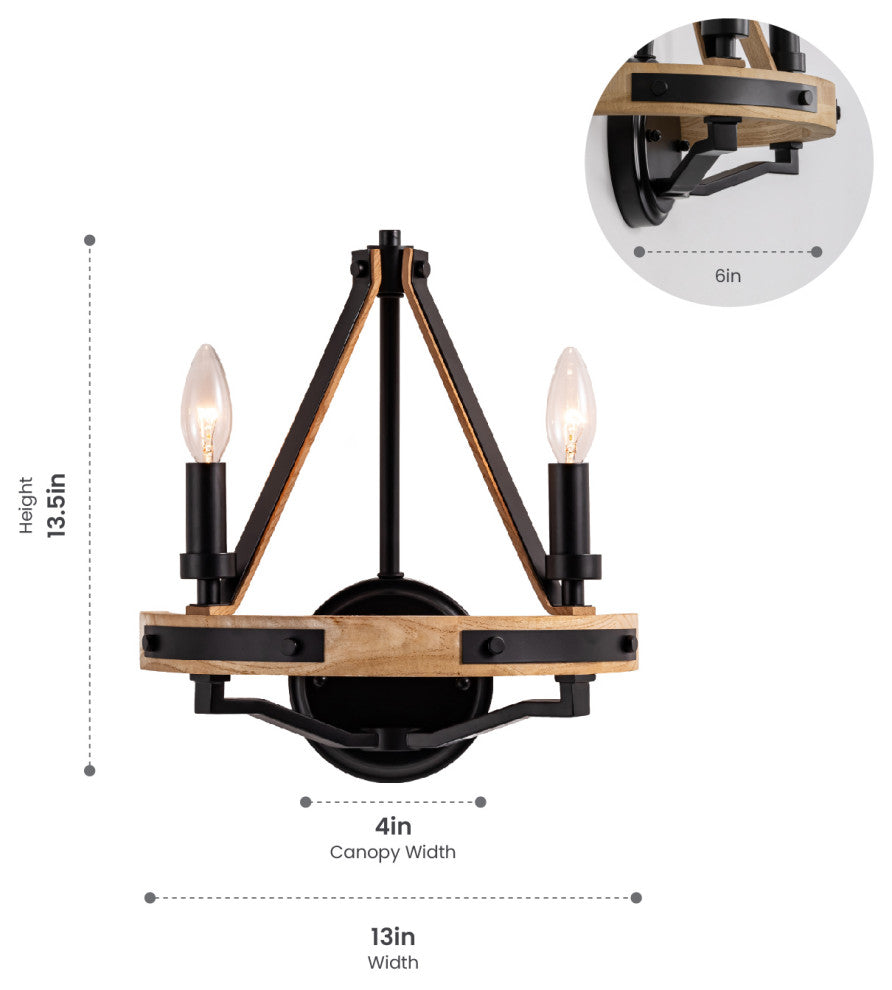 Savannah 2 Light Wall Sconce Matte Black