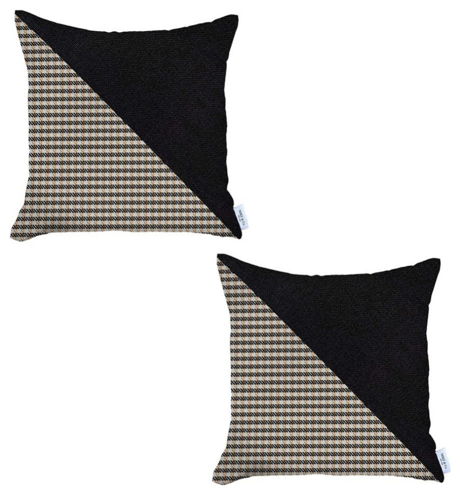 Set of 2 Brown Houndstooth Pillow Covers