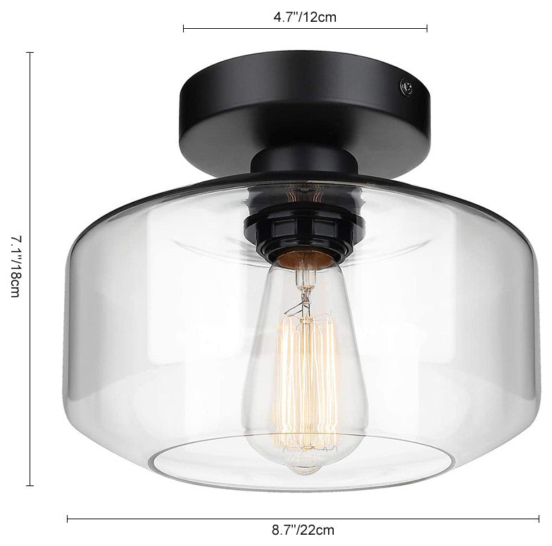 1-Light Drum Glass Shaded Semi Flush Mount