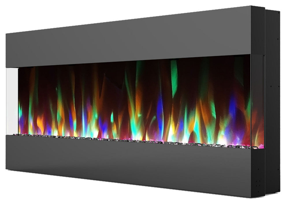 50" Recessed/Wall-Mounted Electric Fireplace With Crystals and Flame Display