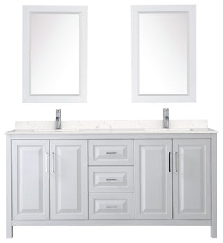 72, Double Vanity, White, Light-Vein Marble Top, SQ Sinks, 24, Mirrors