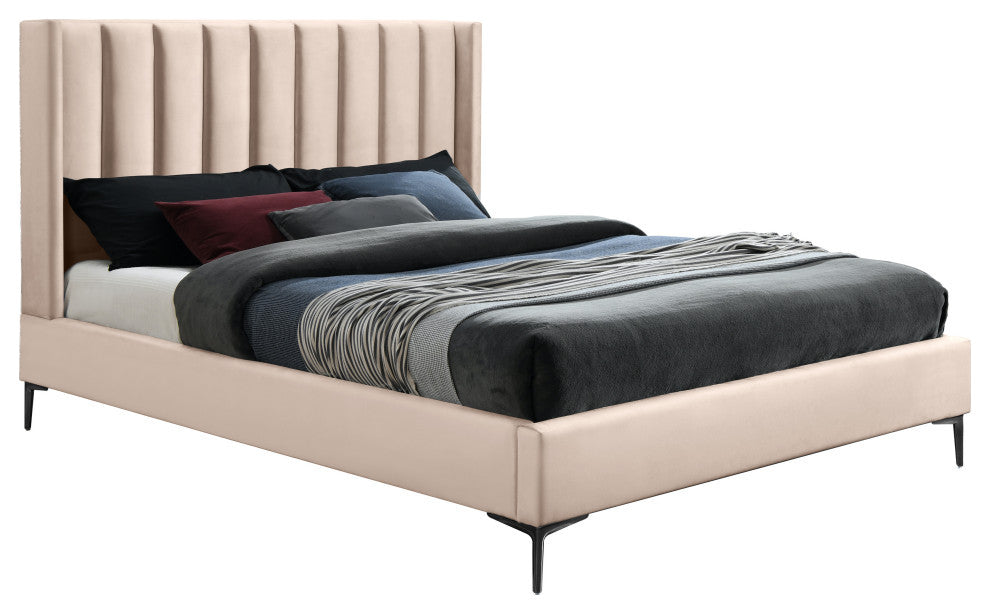 Nadia Velvet Upholstered Bed, Pink, Queen