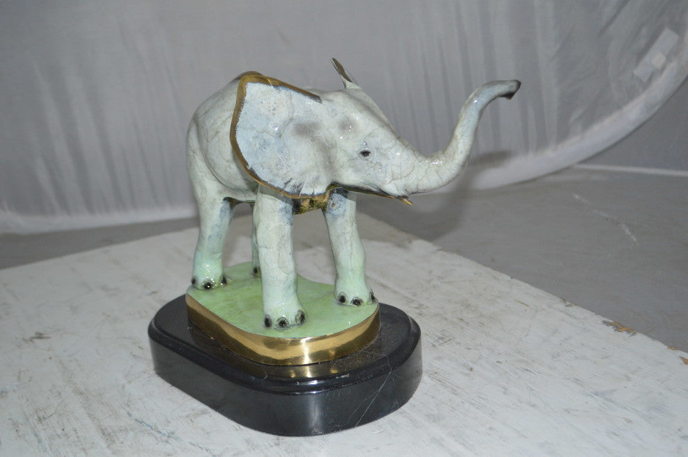 Elephant trunk Up Bronze Statue -  Size: 16"L x 9"W x 10"H.