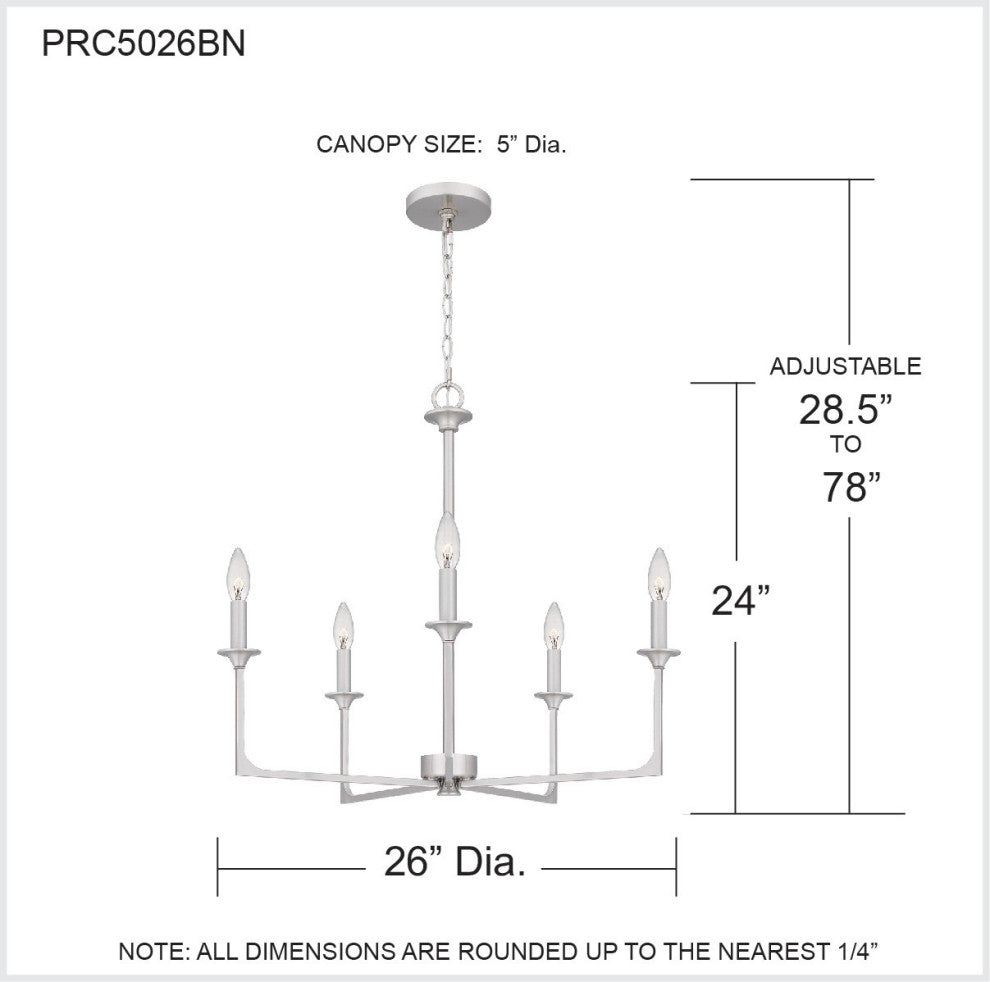 Quoizel PRC5026 Prescott 5 Light 26"W Taper Candle Style - Matte Black