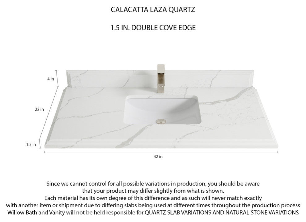 Santa Monica 42 Single Sink Bath Vanity in Whitewashed Teak 1.5" Calacatta Laza