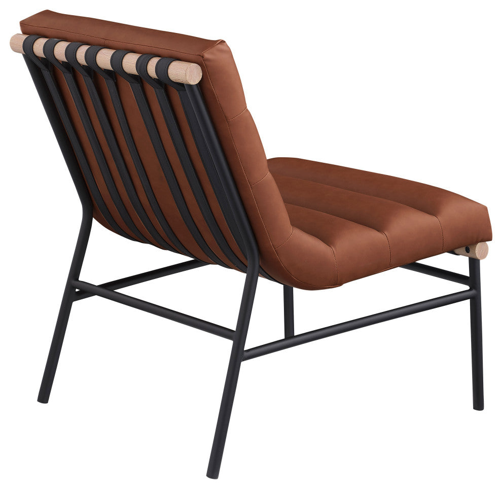 Burke Upholstered Accent Chair, Cognac, Vegan Leather, White Oak