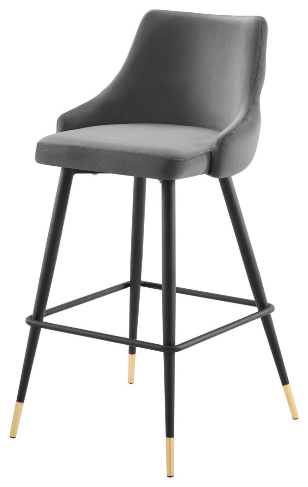 Bar Stool Chair Barstool, Velvet, Gray, Modern, Bar Cafe Bistro Restaurant