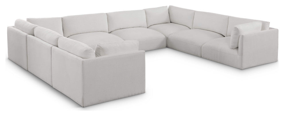 Ease Polyester Upholstered U-Shaped Modular Sectional, Cream, 8 Piece: 4 Corner, 4 Armless
