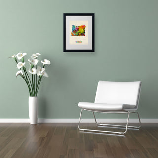 'Oregon Map' Matted Framed Canvas Art by Michael Tompsett