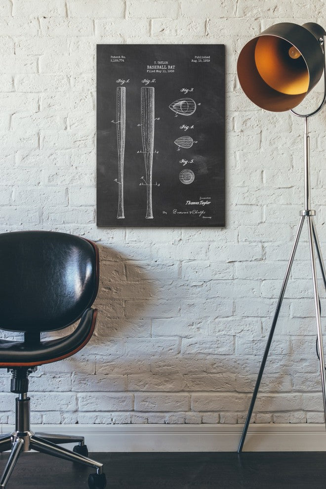 Epic Graffiti "Baseball Bat Blueprint Patent Chalkboard" Giclee Canvas, 18"x26"