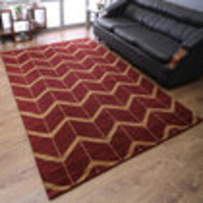Hand Knotted Wool Area Rug Geometric Red Gold