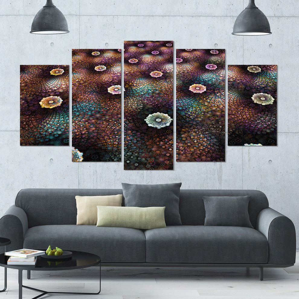 Brown Flowers on Alien Planet, Large Floral Canvas Art Print, 60"x32", 5 Panels