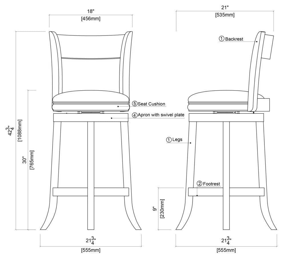 Palmetto Swivel Bar Stool, 29", Walnut