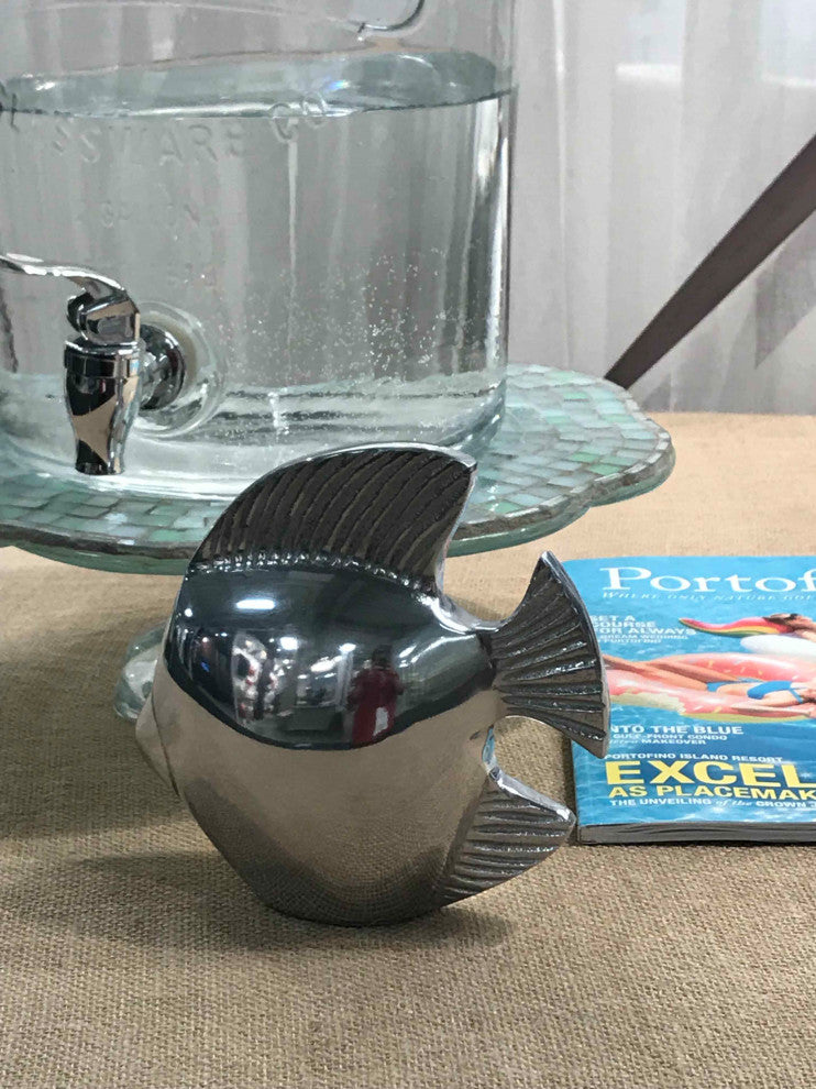 Fish Figurine Sculpture, Shiny Aluminum