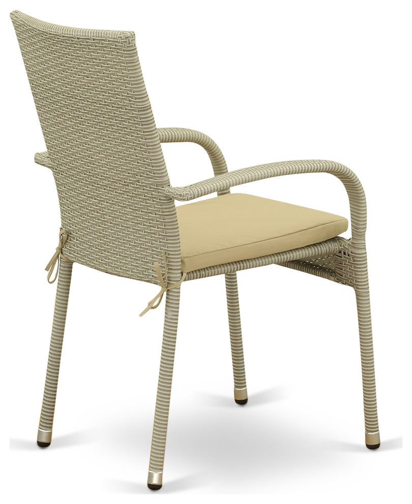 5Pc Outdoor- Natural Color Wicker Dining Set, Patio Table, 4 Armchair