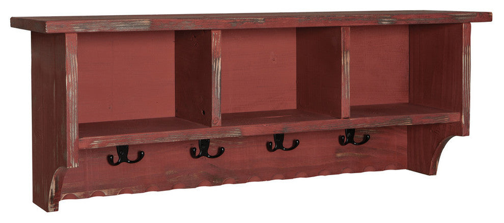 Country Cottage Coat Hooks and Bench Set, Red Antique
