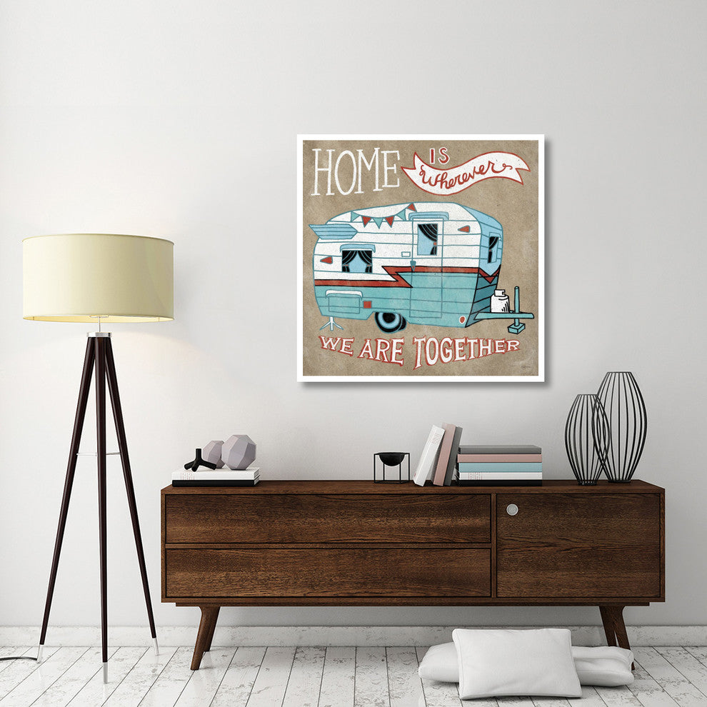 "Adventure Love Camper Taupe" Digital Paper Print by Mary Urban, 42"x42"