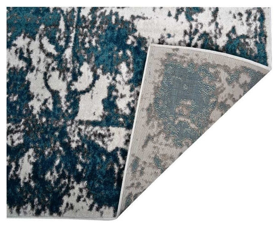 Machine Woven Heatset Polypropylene Area Rug Abstract Ivory Blue, [Rectangle] 9'x12'