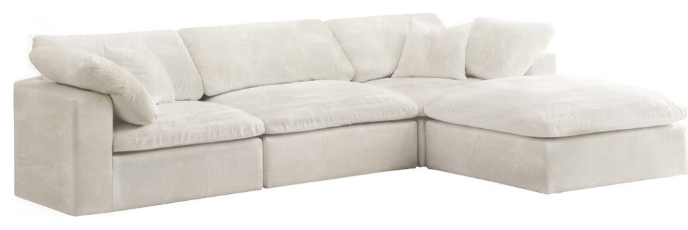 Cozy Velvet Upholstered Comfort L-Shaped Modular Sectional, Cream, 4-Piece: 1 Armless Chair, 2 Corner Chair, 1 Ottoman