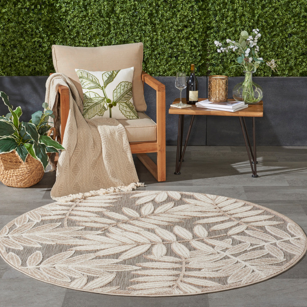 Nourison Aloha 4' x Round Natural Tropical Area Rug