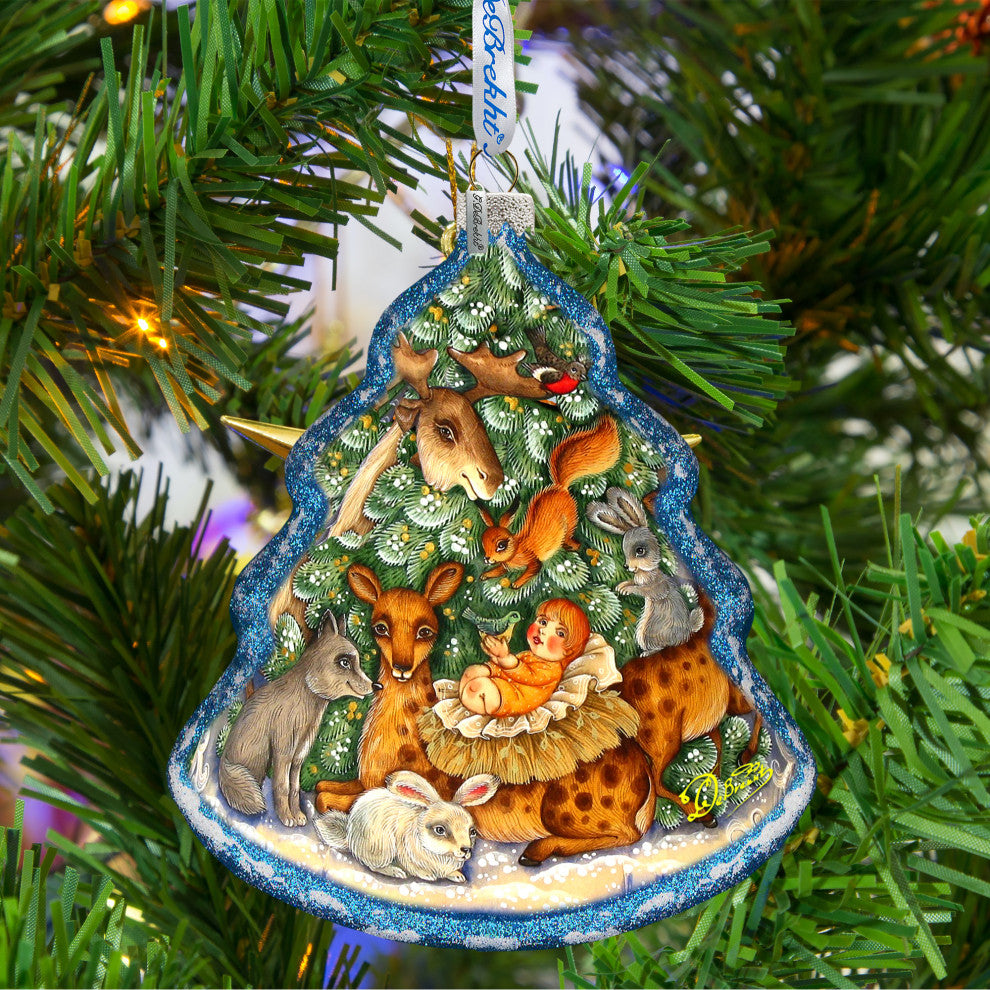 Forest Nativity Glass Ornament